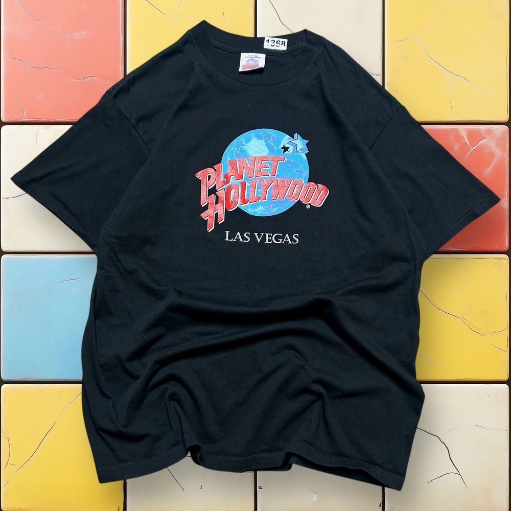 Vintage Planet Hollywood Las Vegas T Shirt Mens XL Black Graphic 90s USA Made